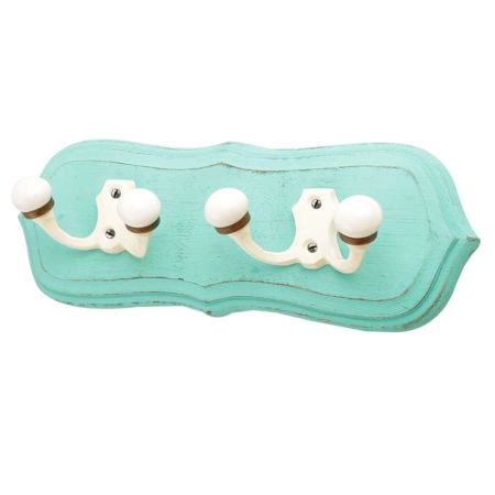 Turquoise Cream Double Loop Ceramic Iron Wooden Hooks